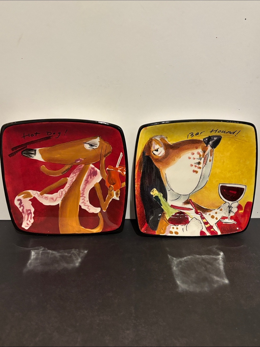 Discontinued Certified International Tracy Flickinger "Party Animals" Dog Plates